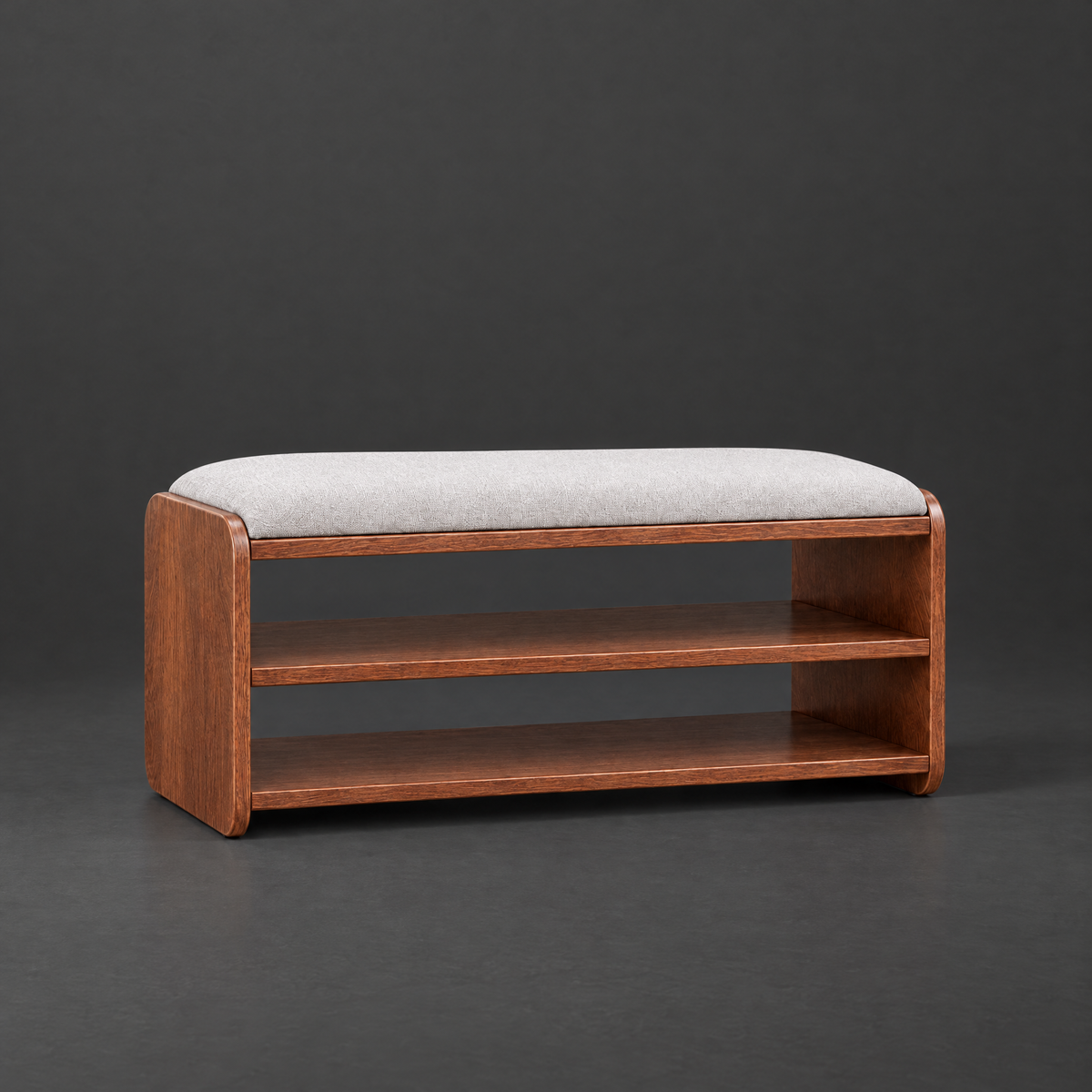Two-Tier Shoe Storage Bench on a dark charcoal grey studio backdrop