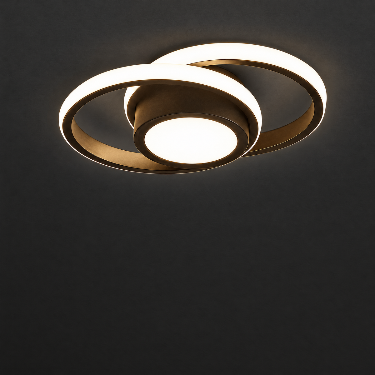 Double Ring LED Flush Mount Light on a dark charcoal grey studio backdrop