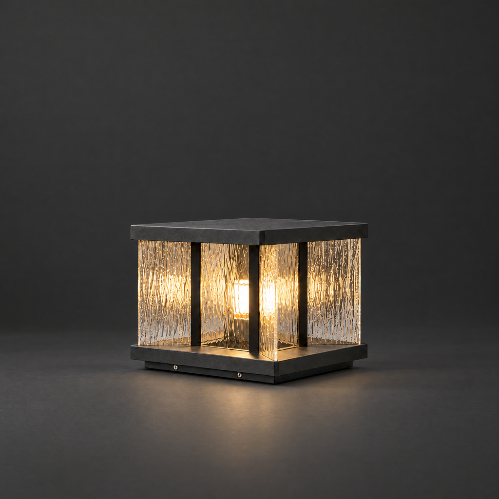 Aluminum Garden Light with Textured Glass on a dark charcoal grey studio backdrop