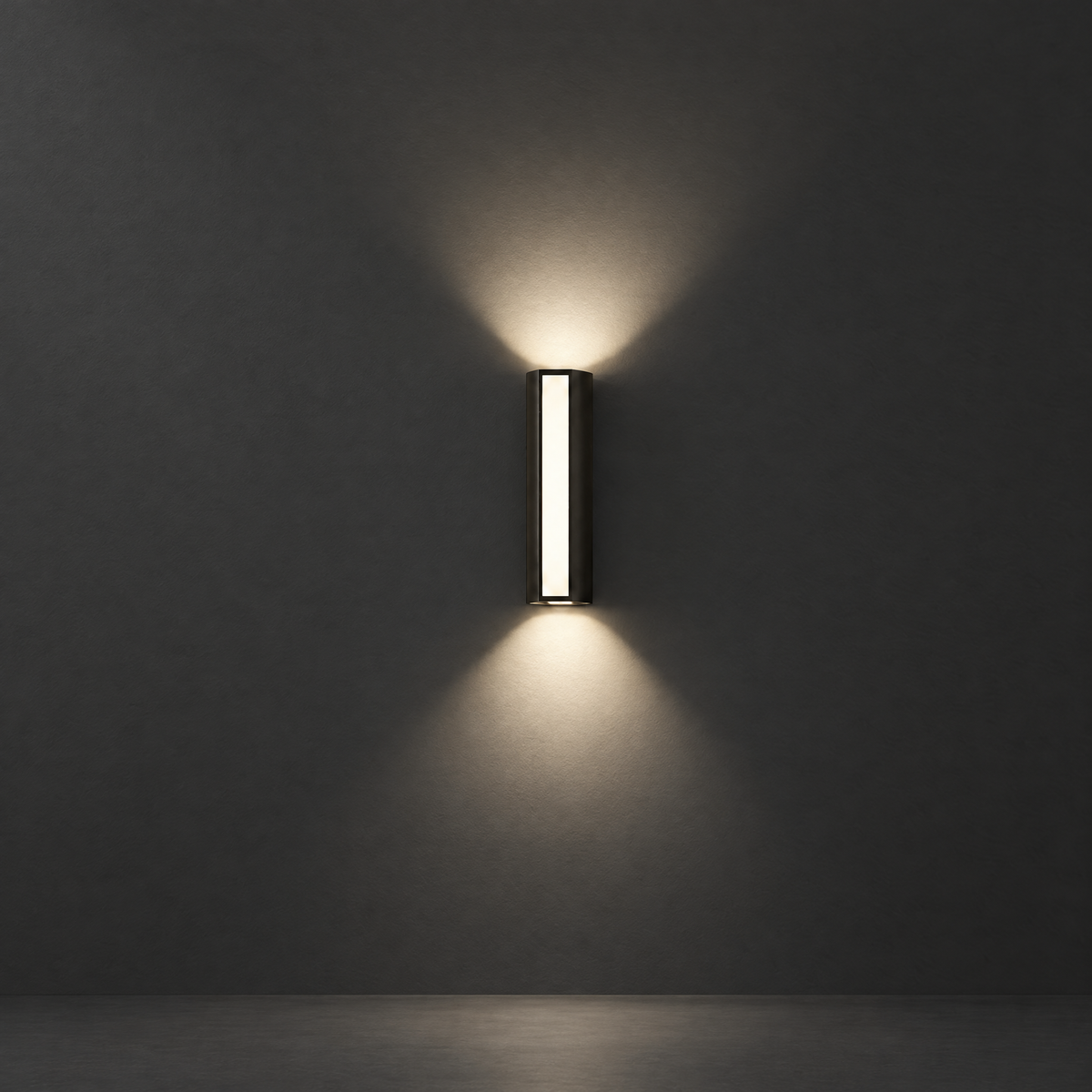 Bright LED Outdoor Wall Sconce on a dark charcoal grey studio backdrop