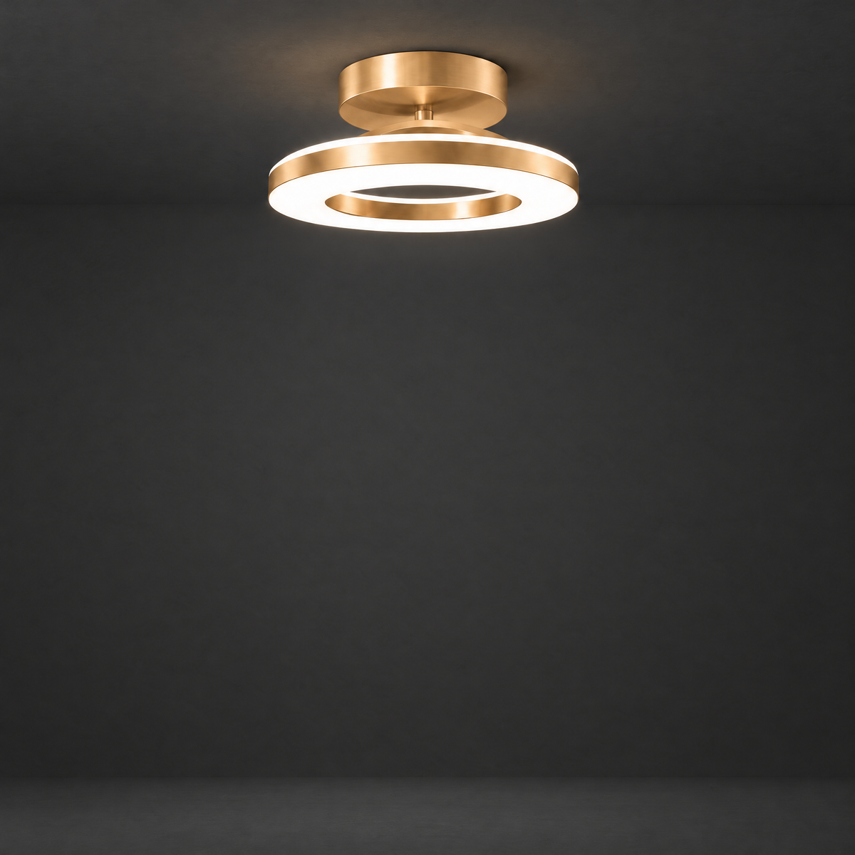 Gold Flush Mount Ceiling Light on a dark charcoal grey studio backdrop